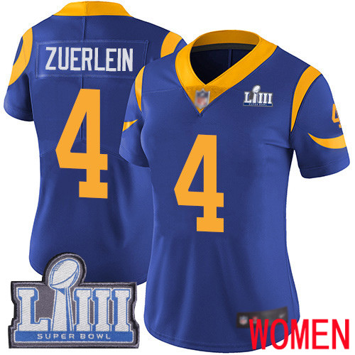 Los Angeles Rams Limited Royal Blue Women Greg Zuerlein Alternate Jersey NFL Football #4 Super Bowl LIII Bound Vapor Untouchable->youth nfl jersey->Youth Jersey